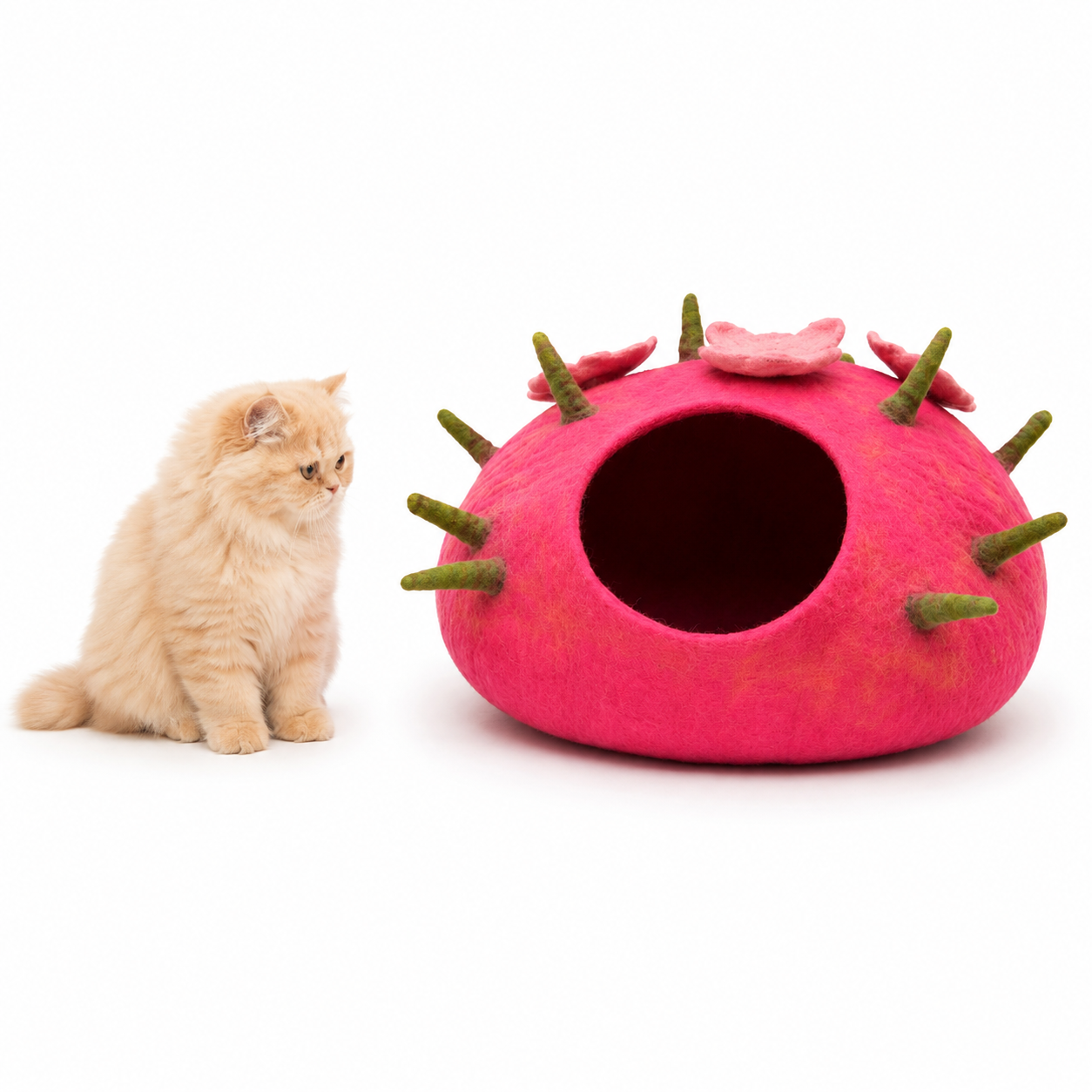 Pink Toadstool Felt Cat Cave Handmade Wool Cat House