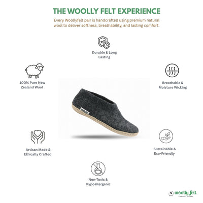 Charcoal Grey Handmade Wool Felt Indoor Shoes with  Leather Sole