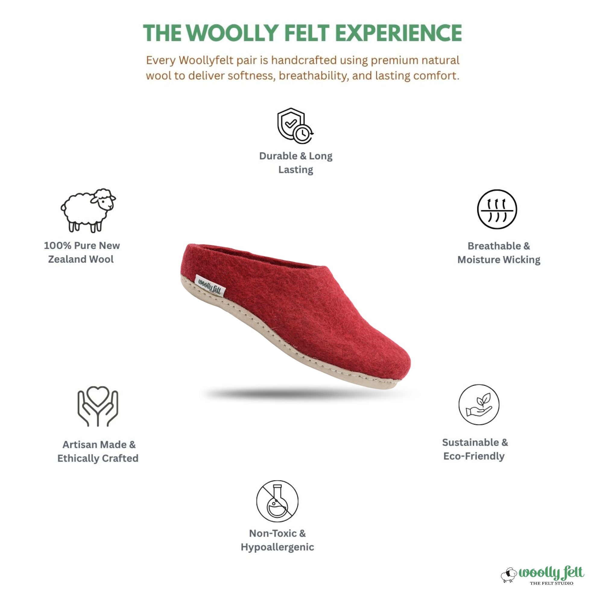 Maroon Handmade Wool Felt Indoor Slipper with Leather Sole