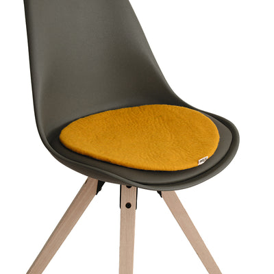 Coussin de chaise plat en feutre uni jaune fait main, fin en laine
