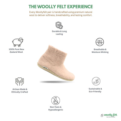 Rose Pink Handmade Wool Felt Indoor Boot with Leather Sole