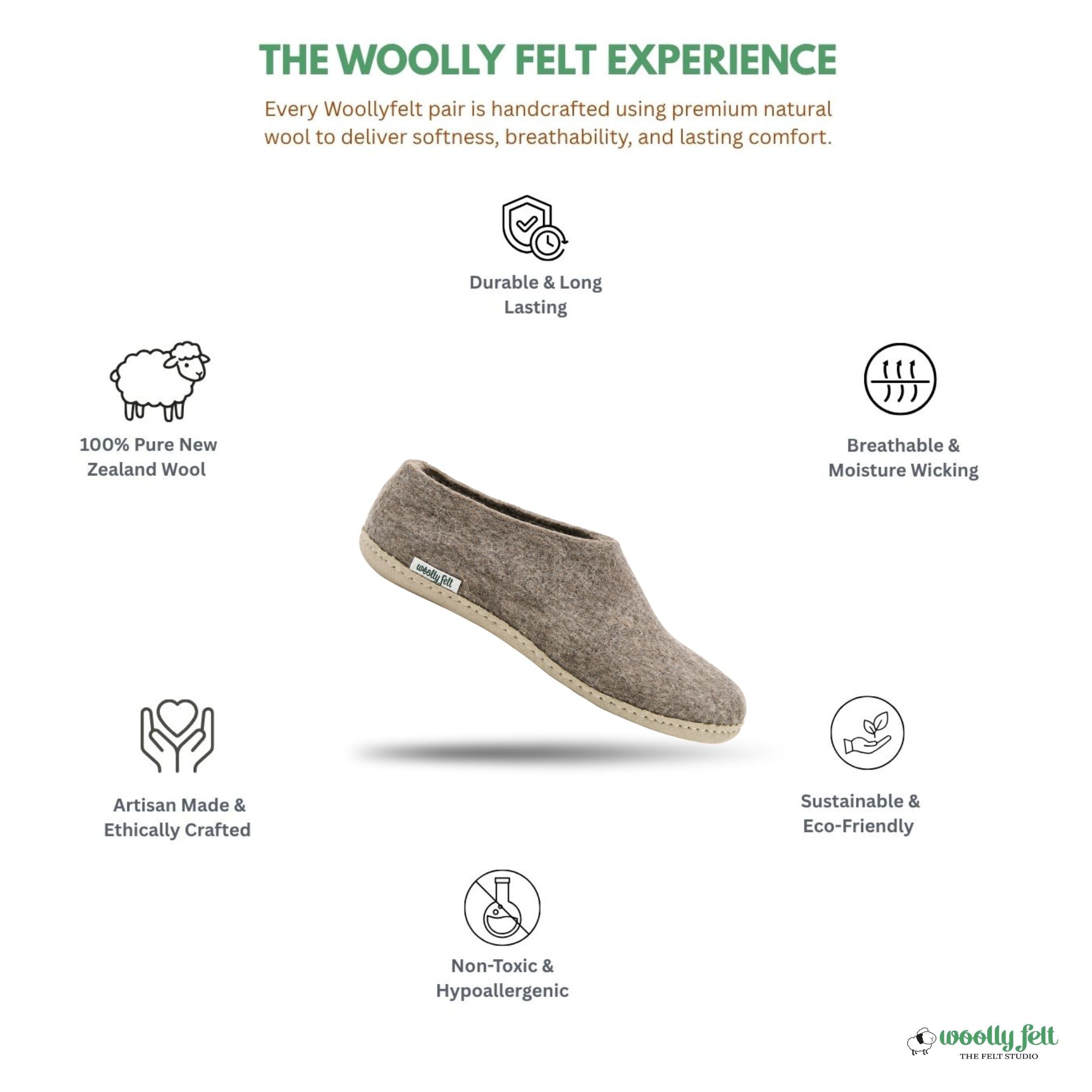 Marbled Brown Handmade Wool Felt Indoor Shoes with Leather Sole