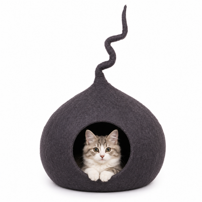 Ash Grey Wool Cat House With Tail