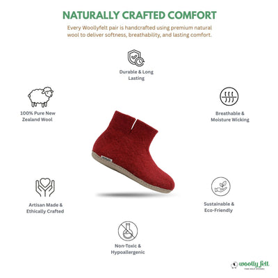 Maroon Handmade Wool Felt Indoor Boot with Leather Sole