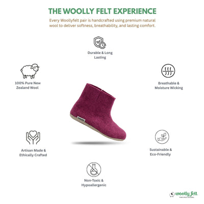 Hot Pink Handmade Wool Felt Indoor Boot with Leather Sole