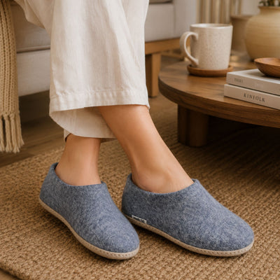 Hot Pink Handmade Wool Felt Indoor Shoes with Leather Sole
