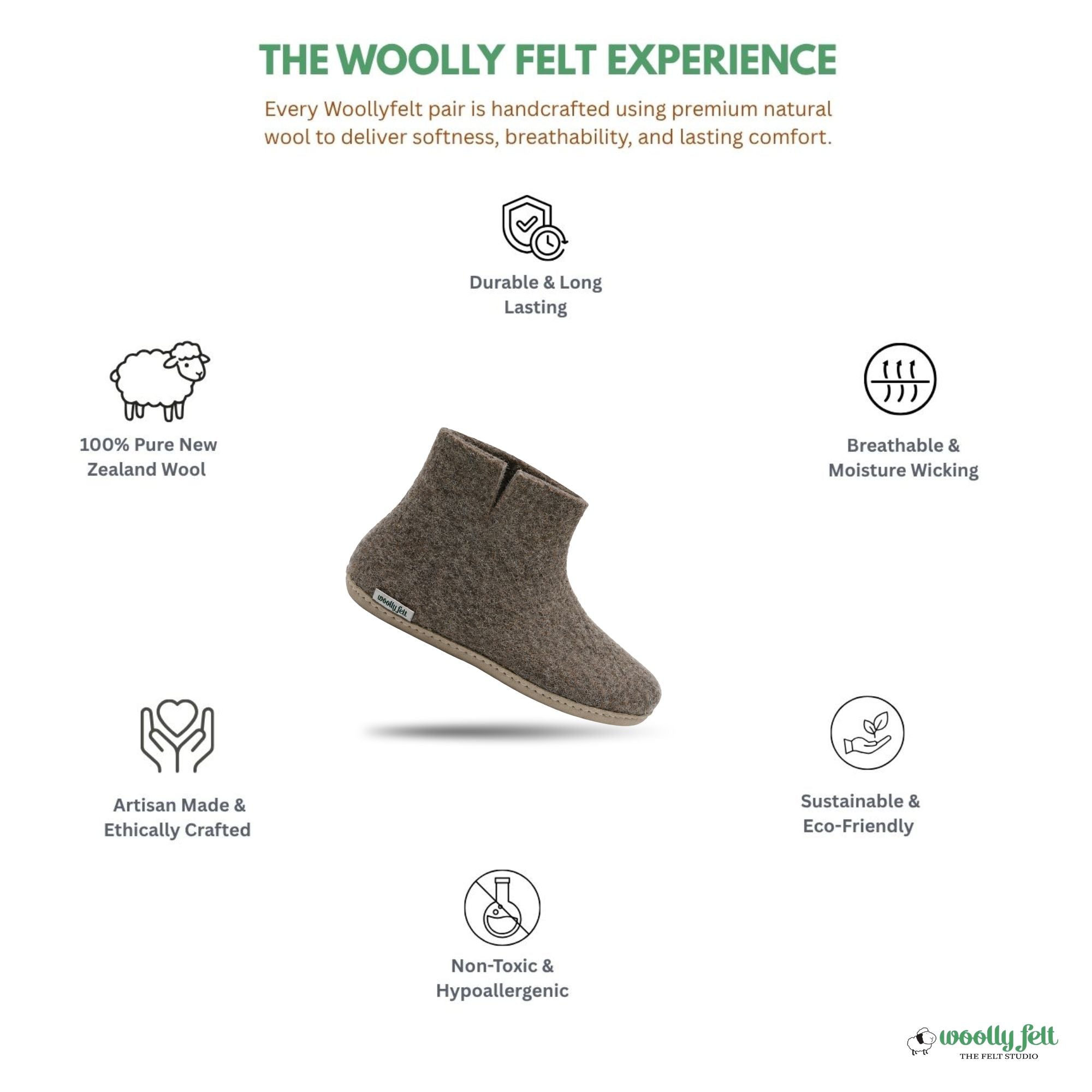 Marbled Brown Handmade Wool Felt Indoor Boot with Leather Sole