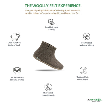 Marbled Brown Handmade Wool Felt Indoor Boot with Leather Sole