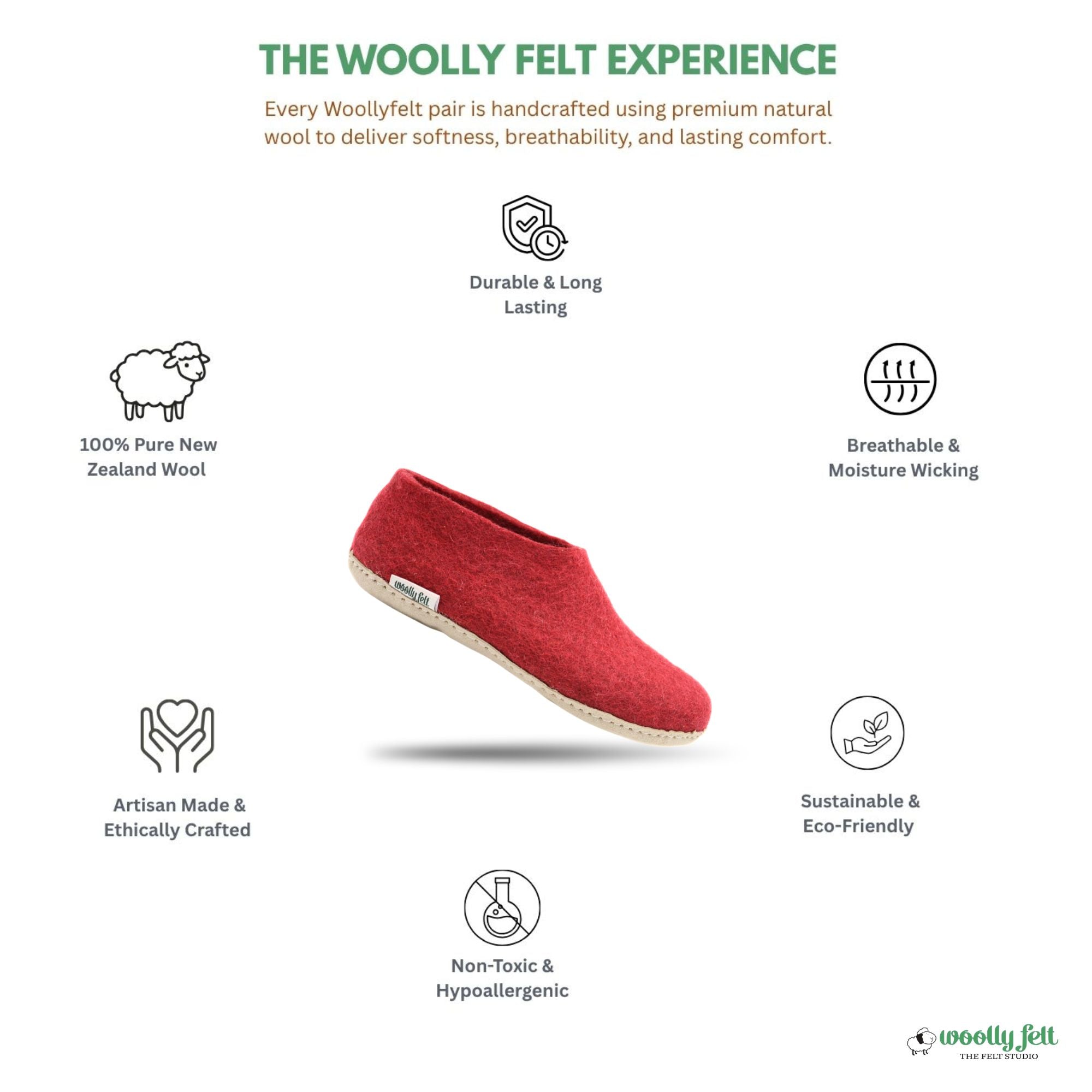 Maroon Handmade Wool Felt Indoor Shoes with Leather Sole