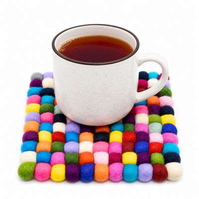 Handmade Colorful Felt Ball Square Trivet Heat Resistant Pot Mat