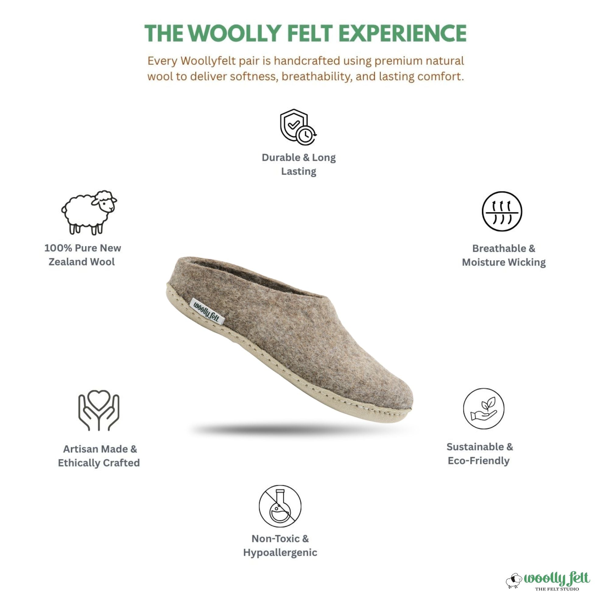 Marbled Brown Handmade Wool Felt Indoor Slipper with Leather Sole