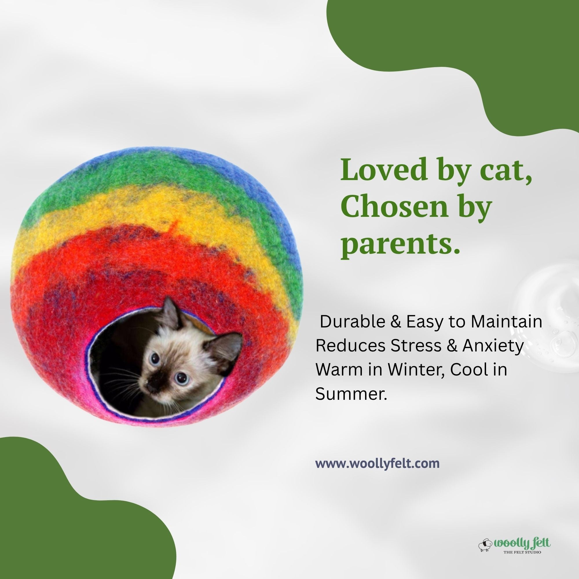 Rainbow Wool Felted Cat Cave – Cozy Pet Bed, Handmade in Nepal