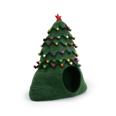 Weihnachtsbaum-Katzenhöhle aus Filz, handgefertigtes Katzenbett aus Wolle