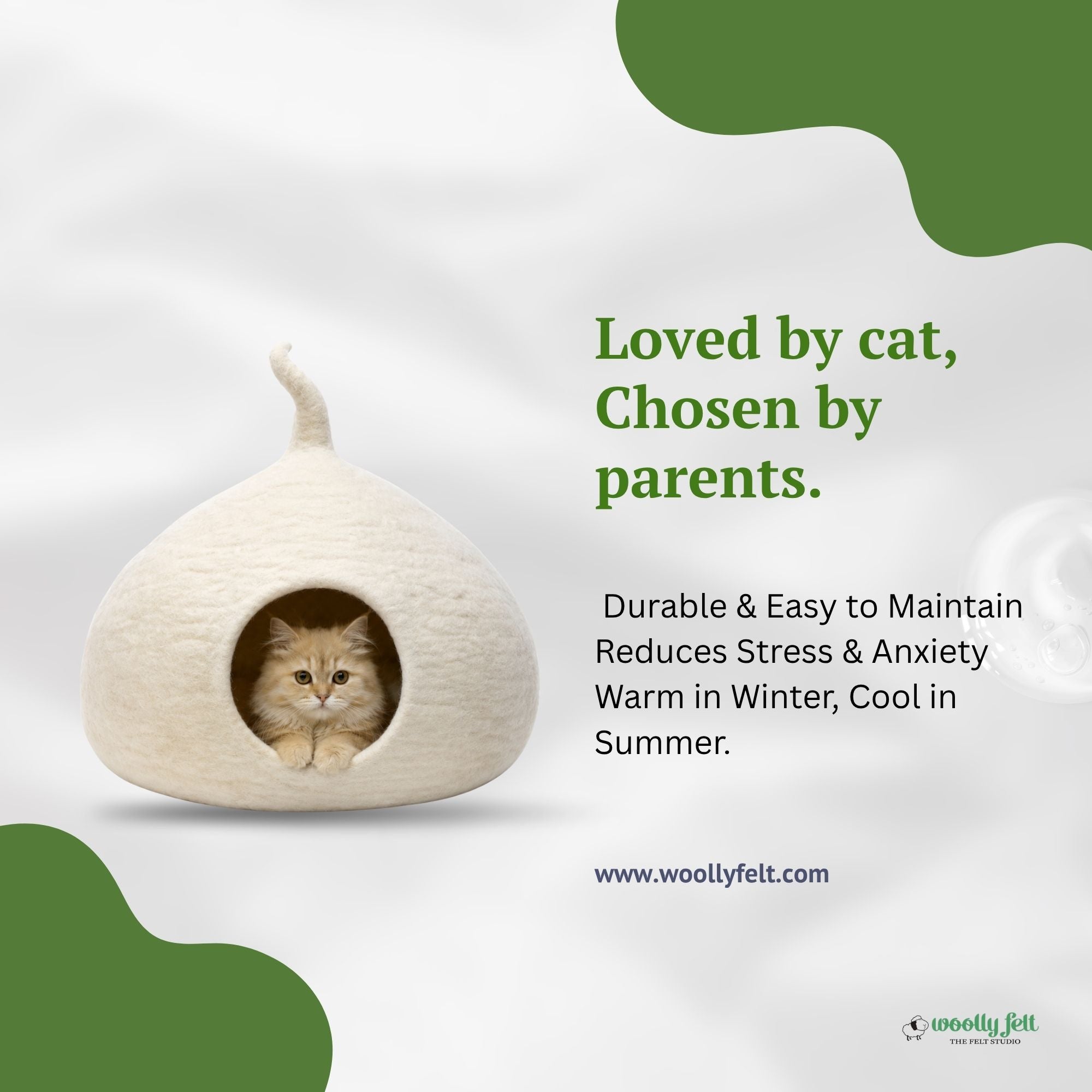 Large White Felt Cat Cave Premium Wool Cat House