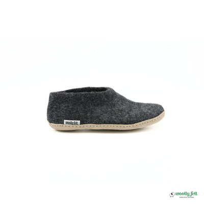 Charcoal Grey Handmade Wool Felt Indoor Shoes with  Leather Sole