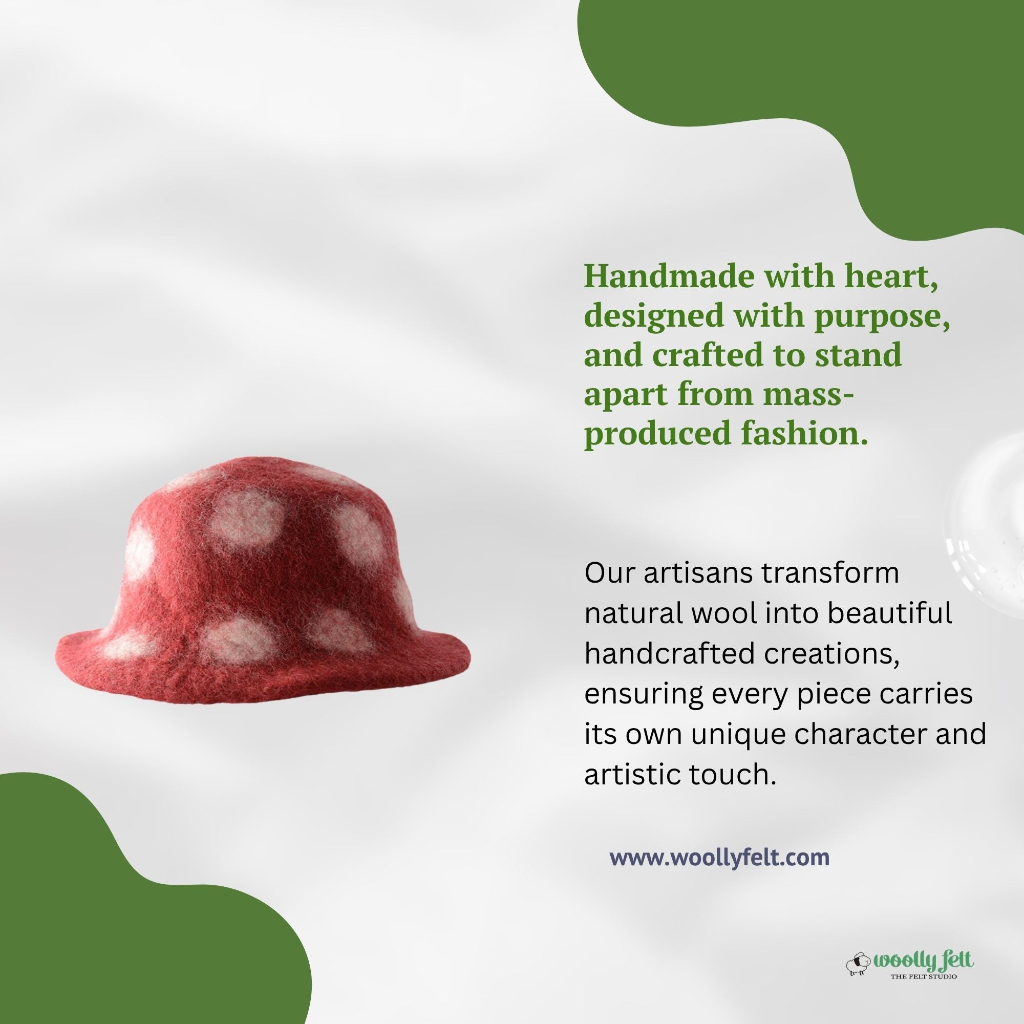 Red Wool Felt Hat with White Dot Accents