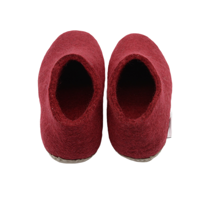 Maroon Handmade Wool Felt Indoor Shoes with Leather Sole
