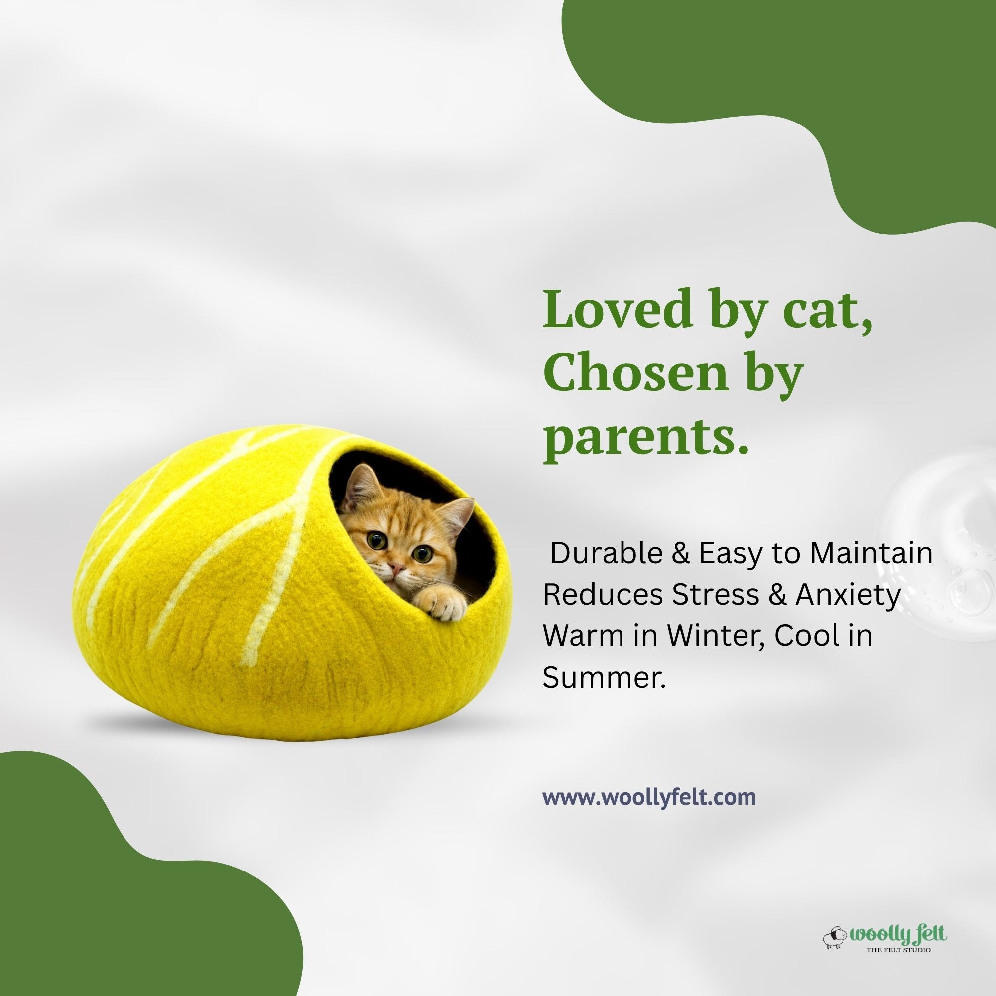 Tennis Ball Cat Bed – Soft Yellow Cat Cave for Indoor Cats