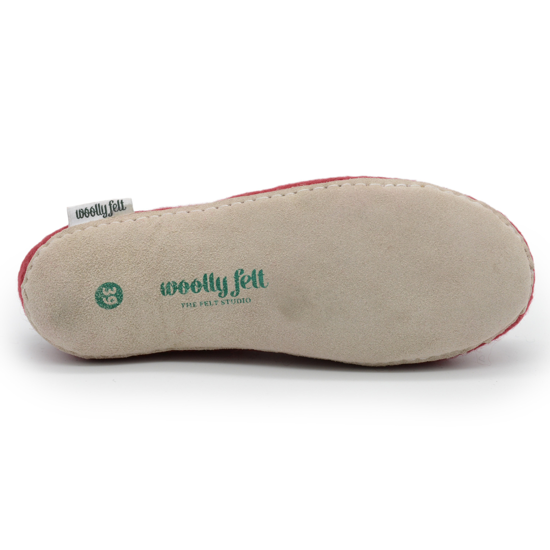 Maroon Handmade Wool Felt Indoor Slipper with Leather Sole