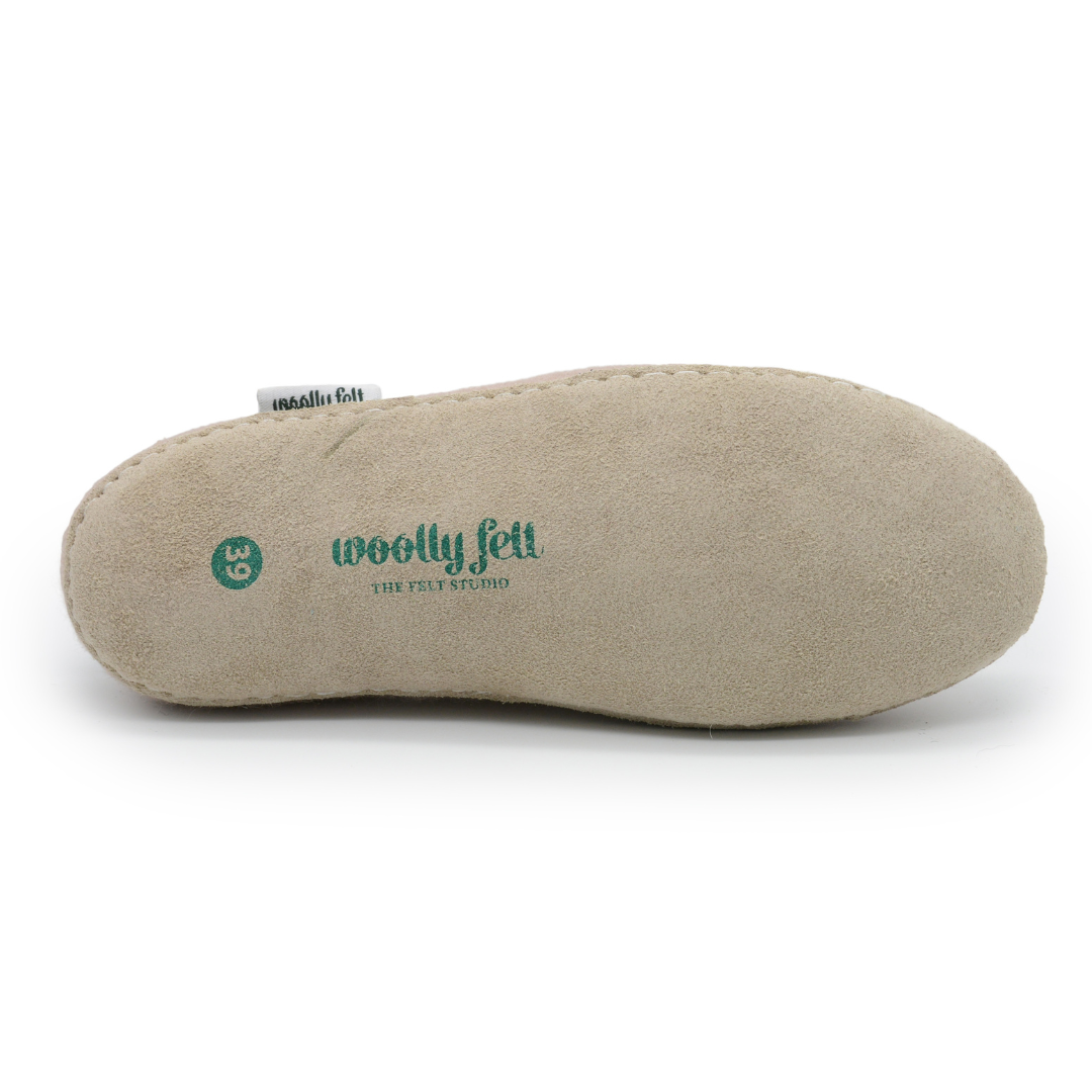 Rose Pink Handmade Wool Felt Indoor Slipper with Leather Sole