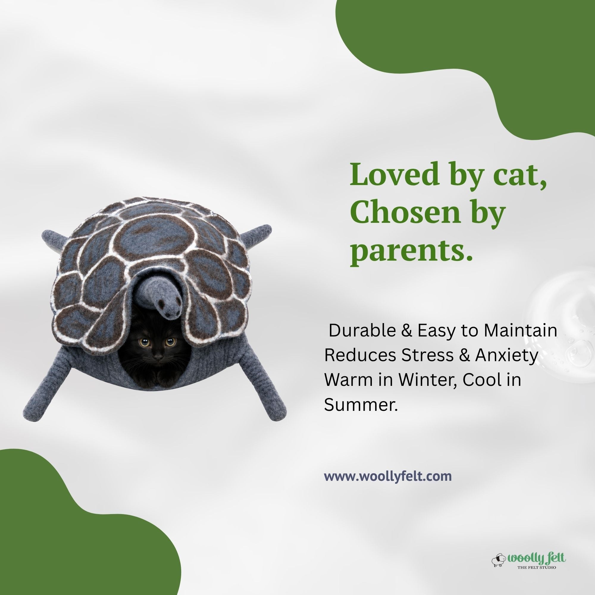Turtle Felted Cat Cocoon | Wool Cat Cave Bed