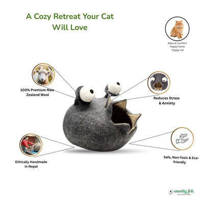 Grotte pour chat en feutre gris foncé en forme d'escargot, lit douillet pour chat en laine, maison confortable pour chat