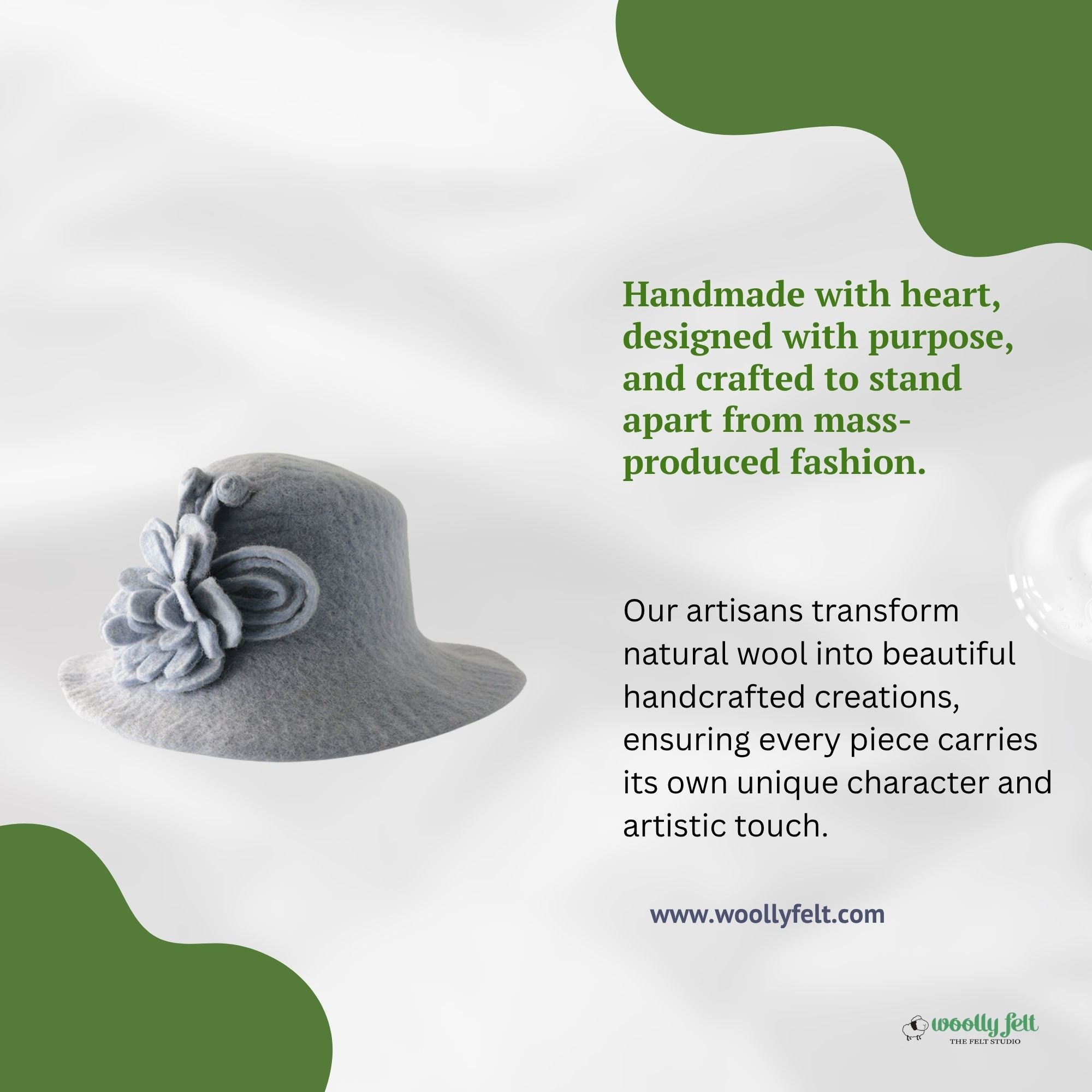 Charming Gray Wool Felt Hat with Floral Design