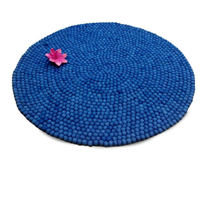 Handgeknüpfter, runder Wollteppich in Marineblau