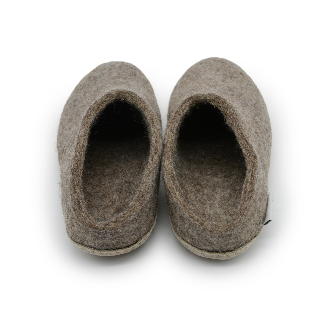 Marbled Brown Handmade Wool Felt Indoor Slipper with Leather Sole