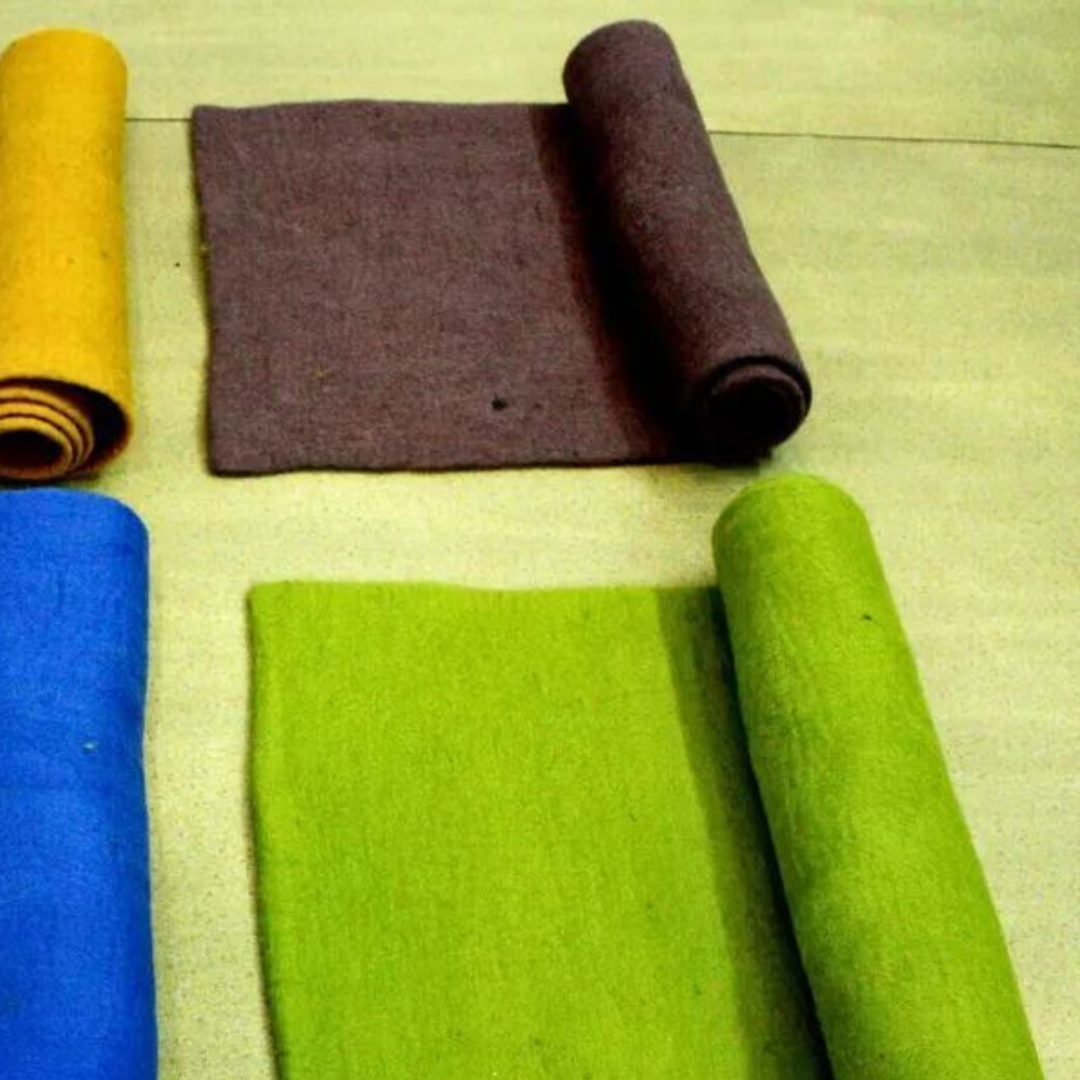 수제 노란색 양모 펠트 요가 매트, 천연 명상 매트