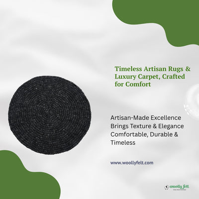 Handmade Charcoal Gray Felt Ball Wool Round Area Rug