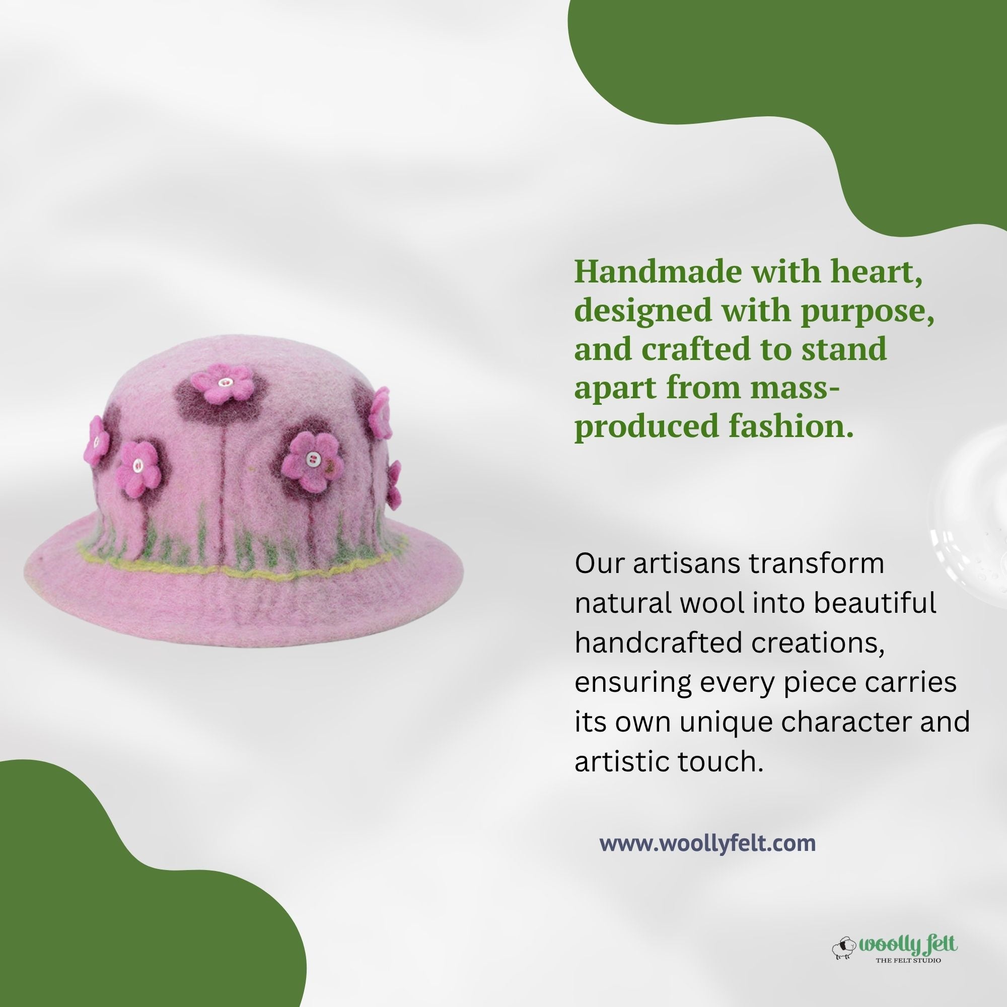 Pink Floral Wool Felt Hat for Women