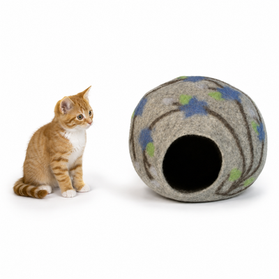 毛毡猫窝，舒适羊毛猫床 - 猫咪午睡茧 - 羊毛宠物洞穴