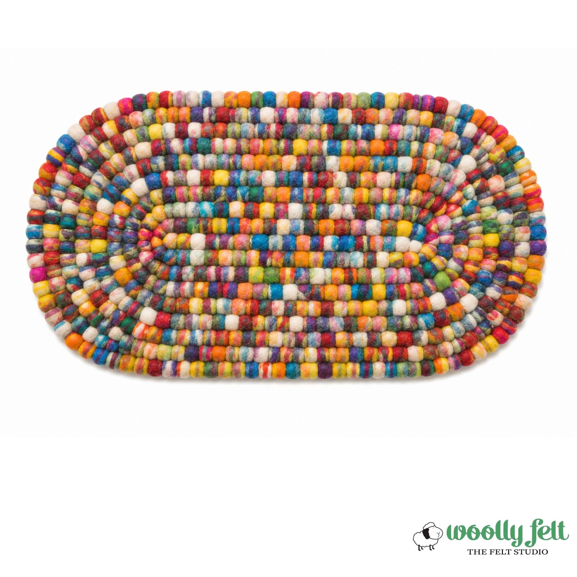 Handmade Multicolor Felt Ball Oval Wool Rug