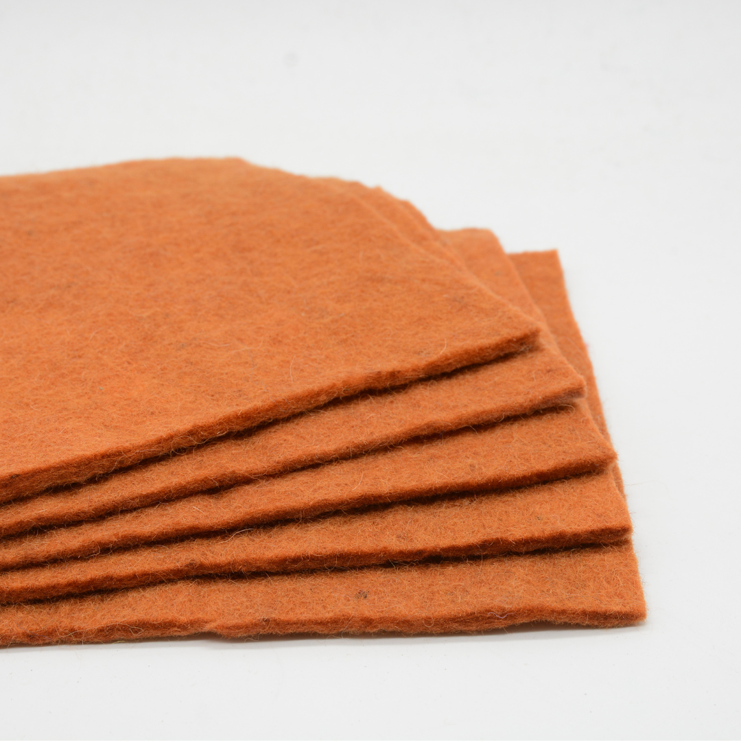 Feutre de laine orange rouille fait main, tissu en feutre pour l'artisanat