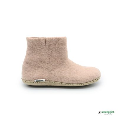Rose Pink Handmade Wool Felt Indoor Boot with Leather Sole