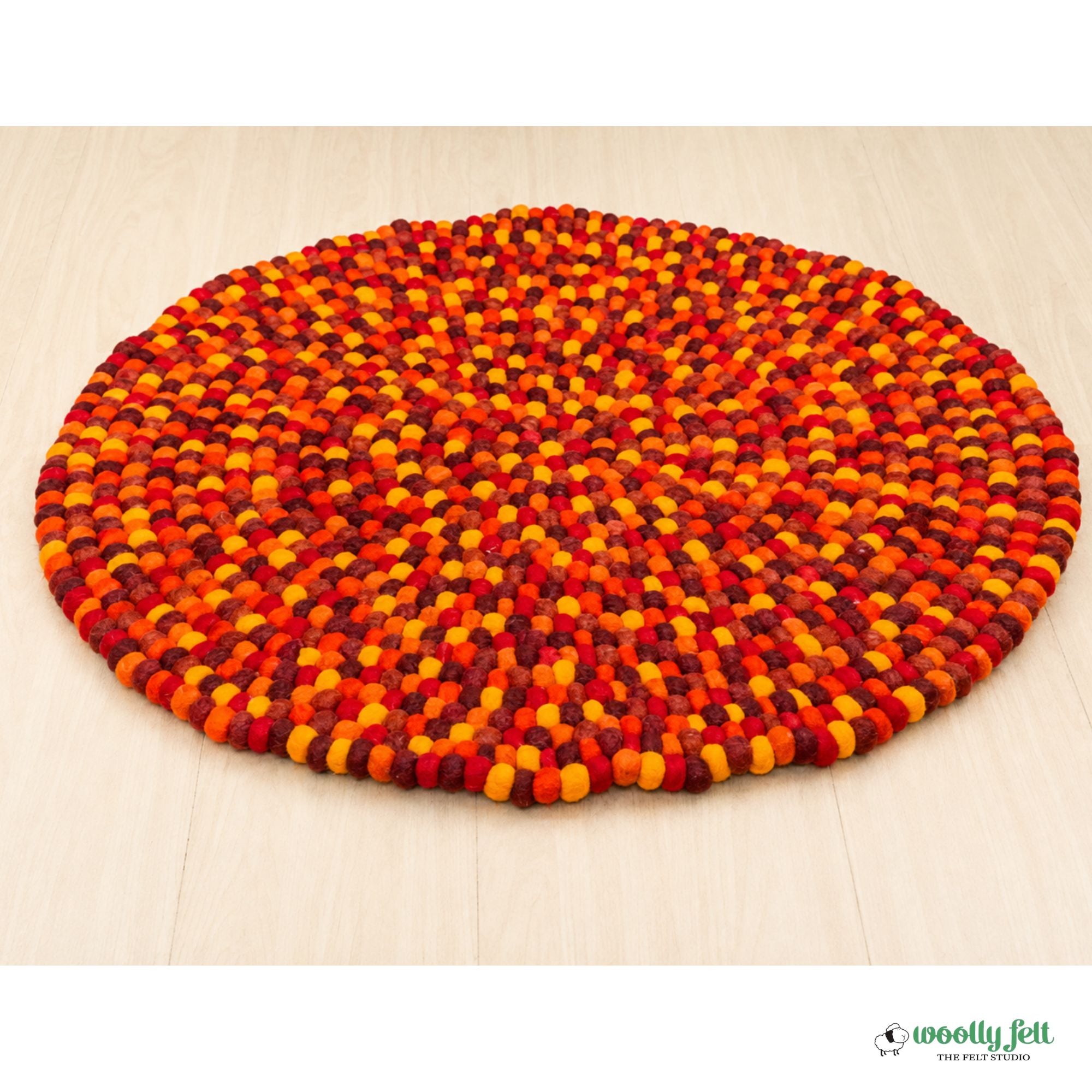 Handmade Red Mix Felt Ball Wool Round Area Rug