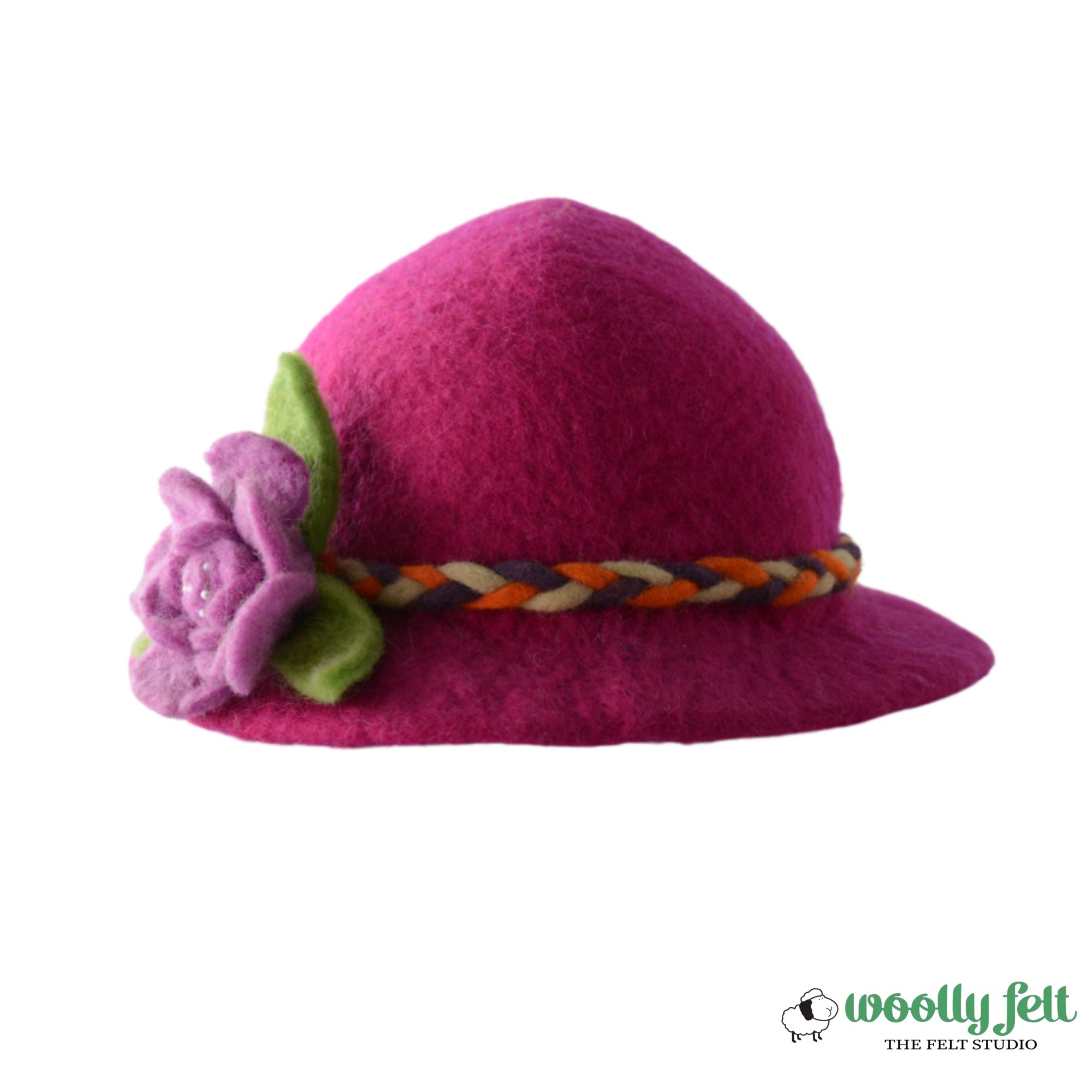 Unique Pink Wool Felt Hat with Flower Design