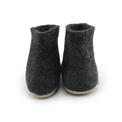 Chausson d'intérieur en feutre de laine fait main gris anthracite avec semelle en cuir