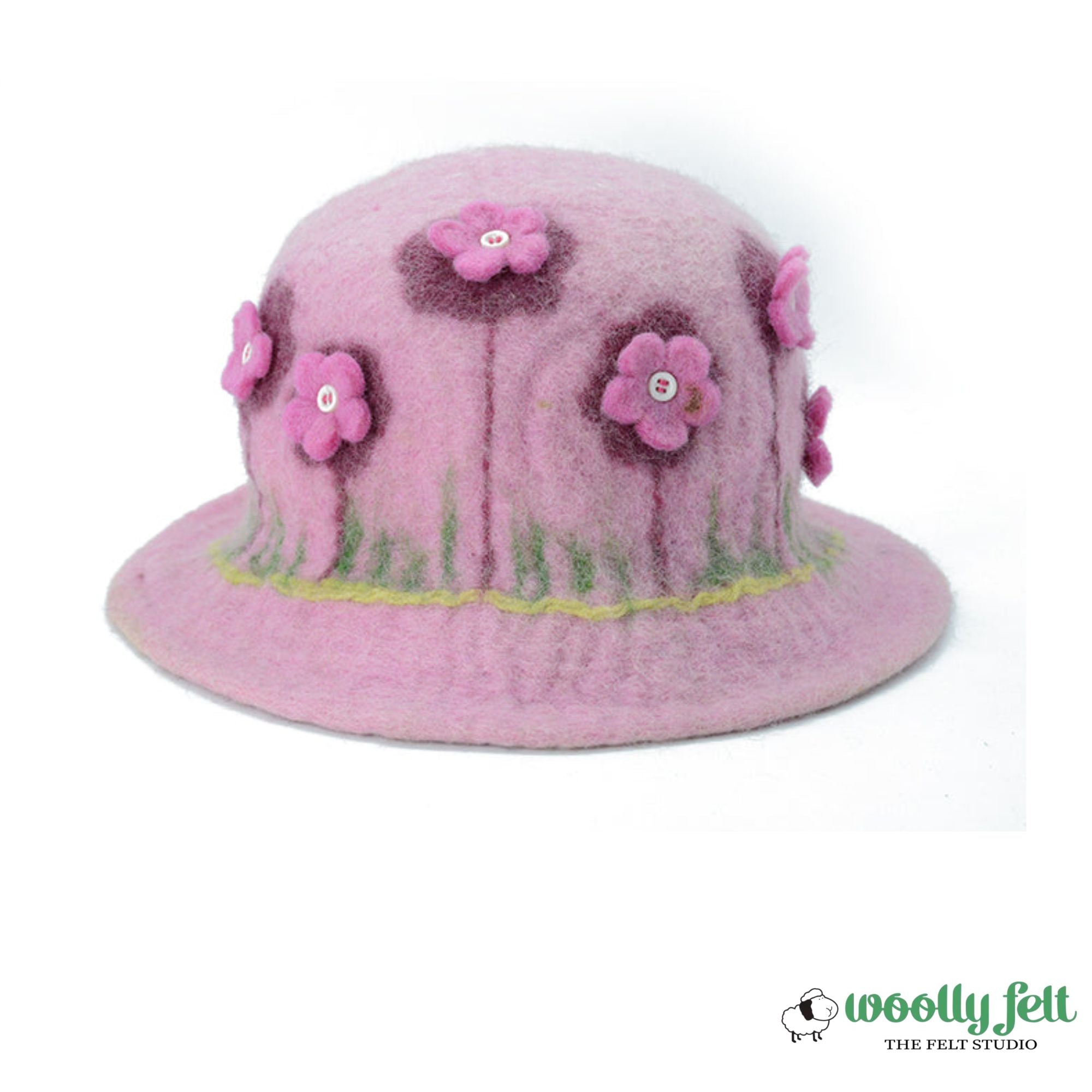 Cappello da donna in feltro di lana con motivo floreale rosa