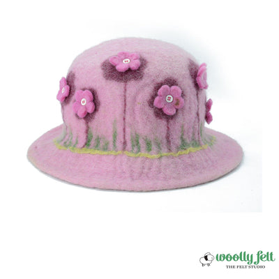 Cappello da donna in feltro di lana con motivo floreale rosa
