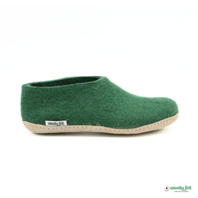 Forest Green Handmade Wool Felt Indoor Shoes with Leather Sole