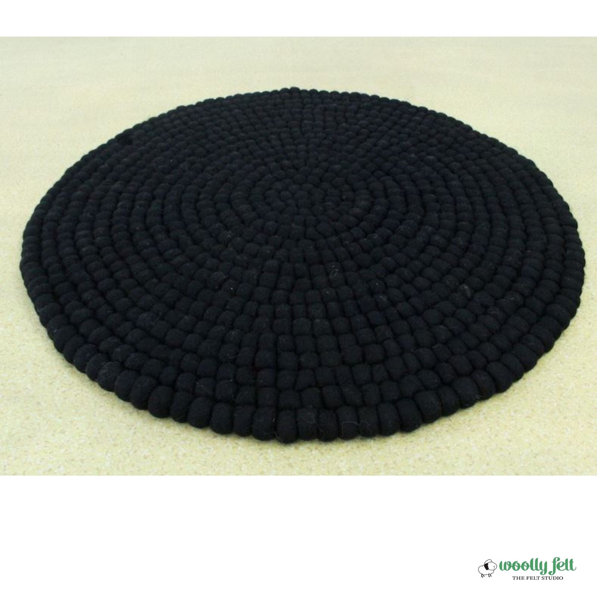 Handmade Solid Black Wool Round Area Rug