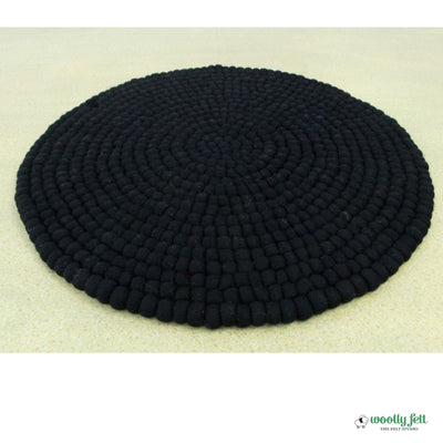 Handmade Solid Black Wool Round Area Rug