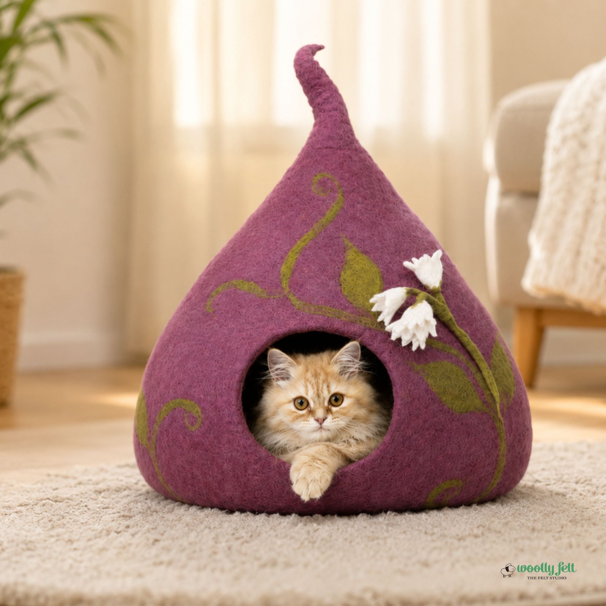 Whisker Nook Felt Cat Cave Handmade Pure Wool Cat Hideaway