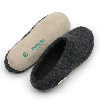 Charcoal Grey Handmade Wool Felt Indoor Slipper with Leather Sole