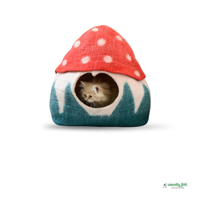 Mushroom Felt Cat Cave Handmade Modern Wool Cat Bed