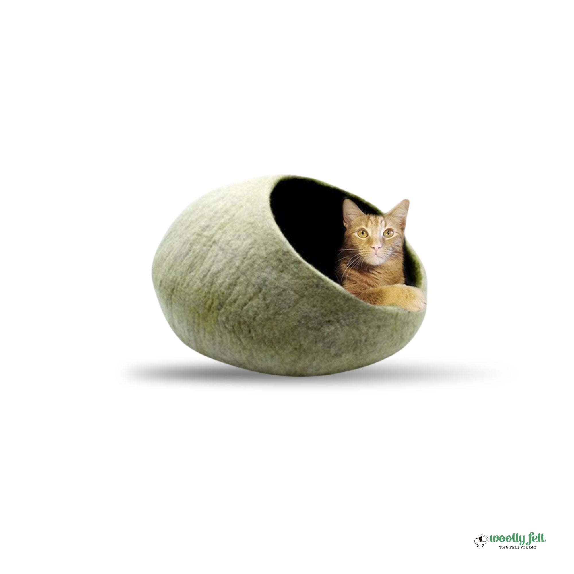 Wide Opening Felt Cat Cave Off White Olive Wool Cat Bed