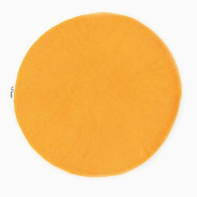 Handgefertigtes orangefarbenes rundes Stuhlkissen aus Filz, Sitzkissen aus Wolle