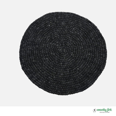 Handmade Charcoal Gray Felt Ball Wool Round Area Rug